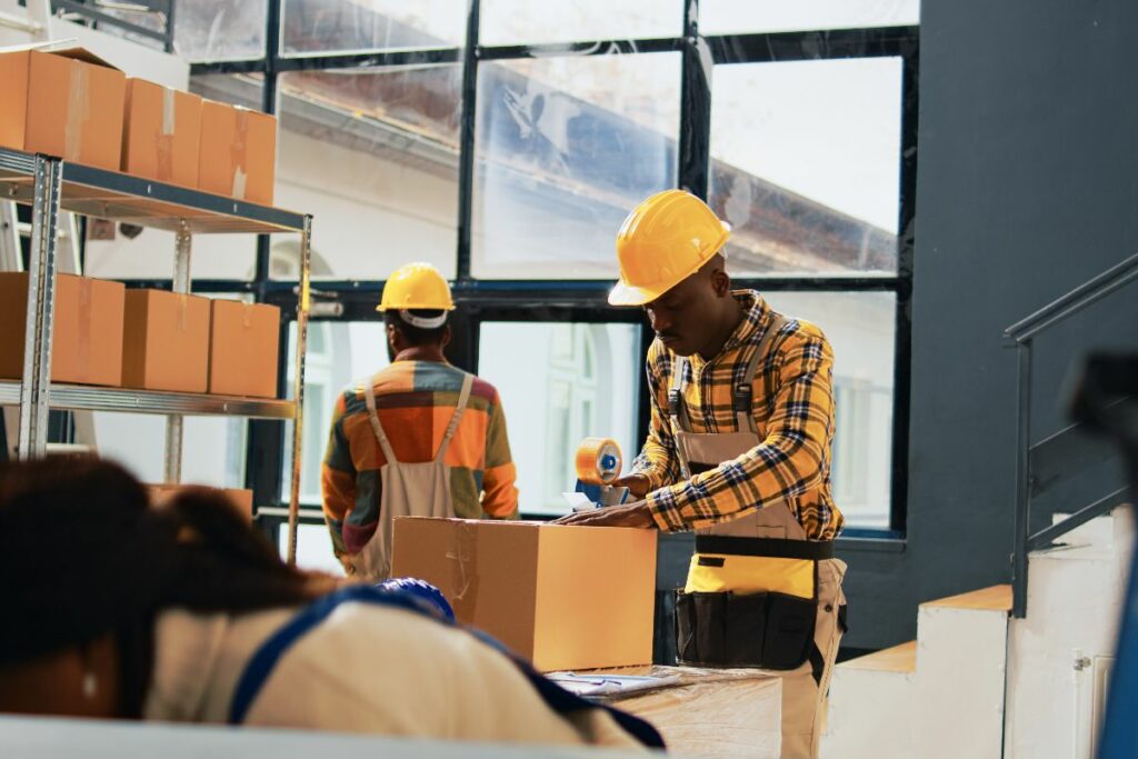 homem encaixotando produtos em depósito