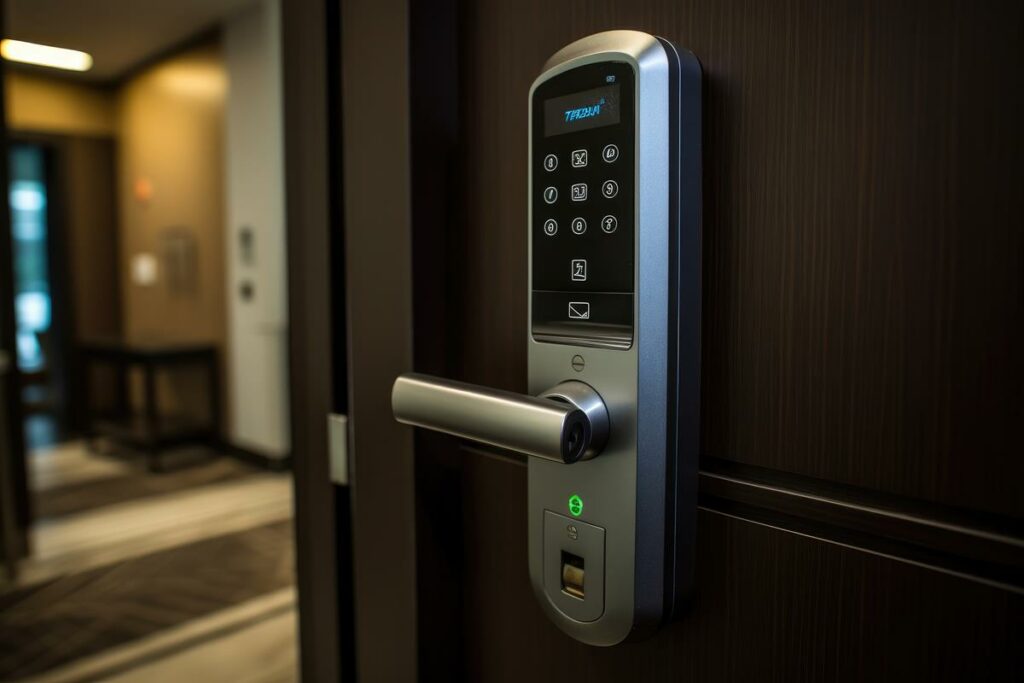 uma-imagem-de-uma-fechadura-eletronica-instalada-na-porta-de-um-quarto-de-hotel-para-fornecer-acesso-seguro