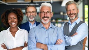 grupo de jovens empresários braços cruzados sorrindo